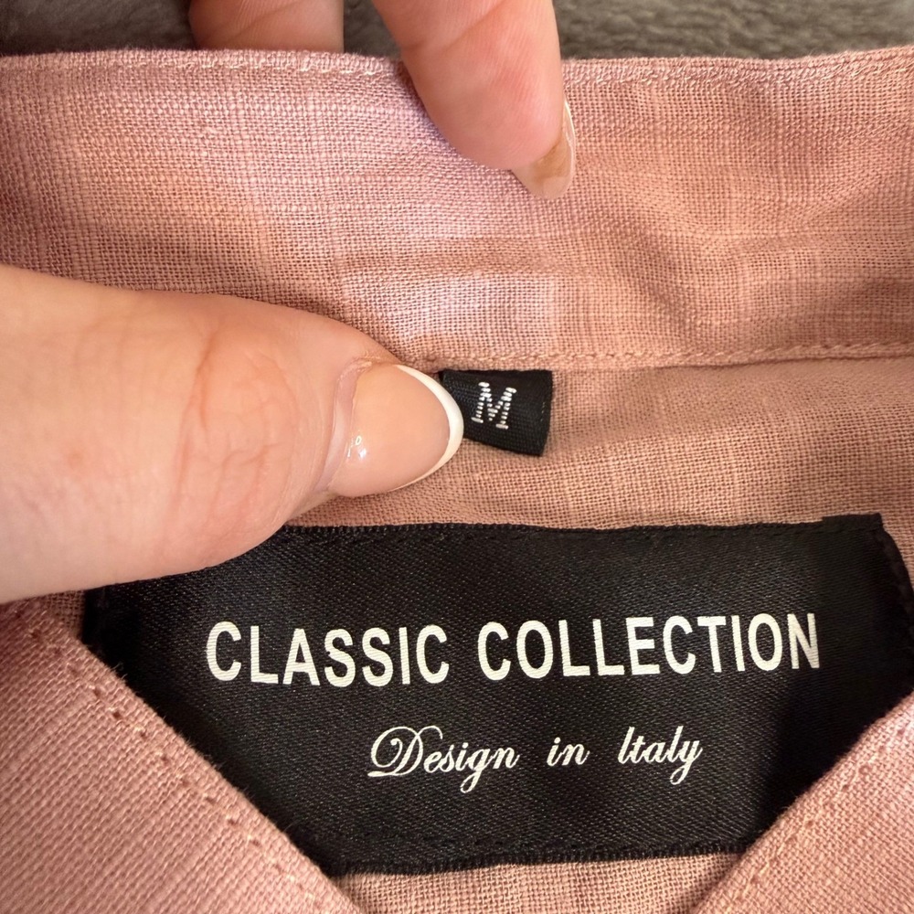 Classic Collection Italy Womens Pink Henley Tunic Roll Tab Sleeve Shirt‎ Size M